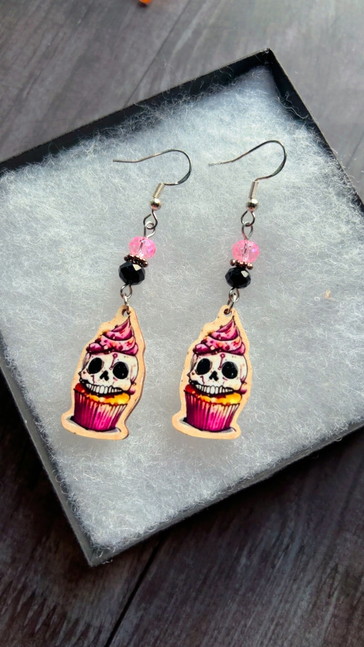 Handmade skull cupcake earrings