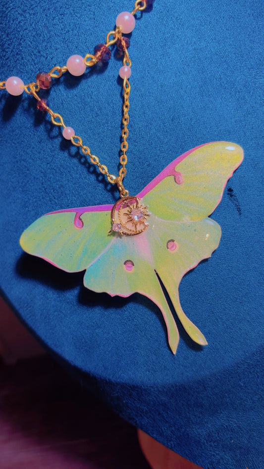 Handmade Luna moth necklace