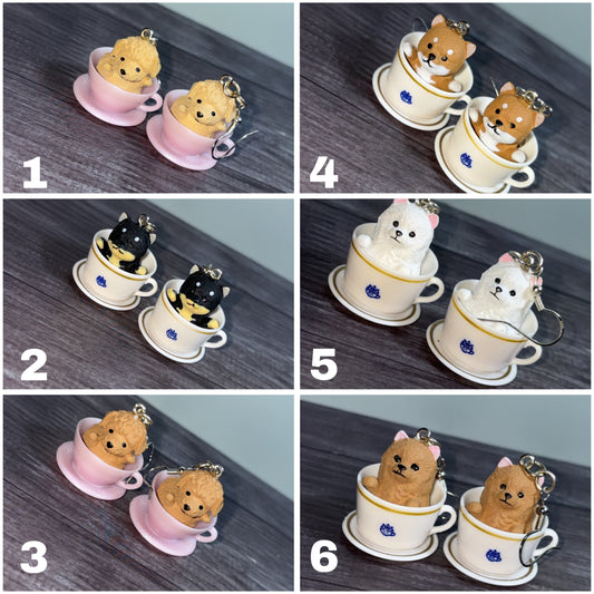 Handmade teacup puppy earrings