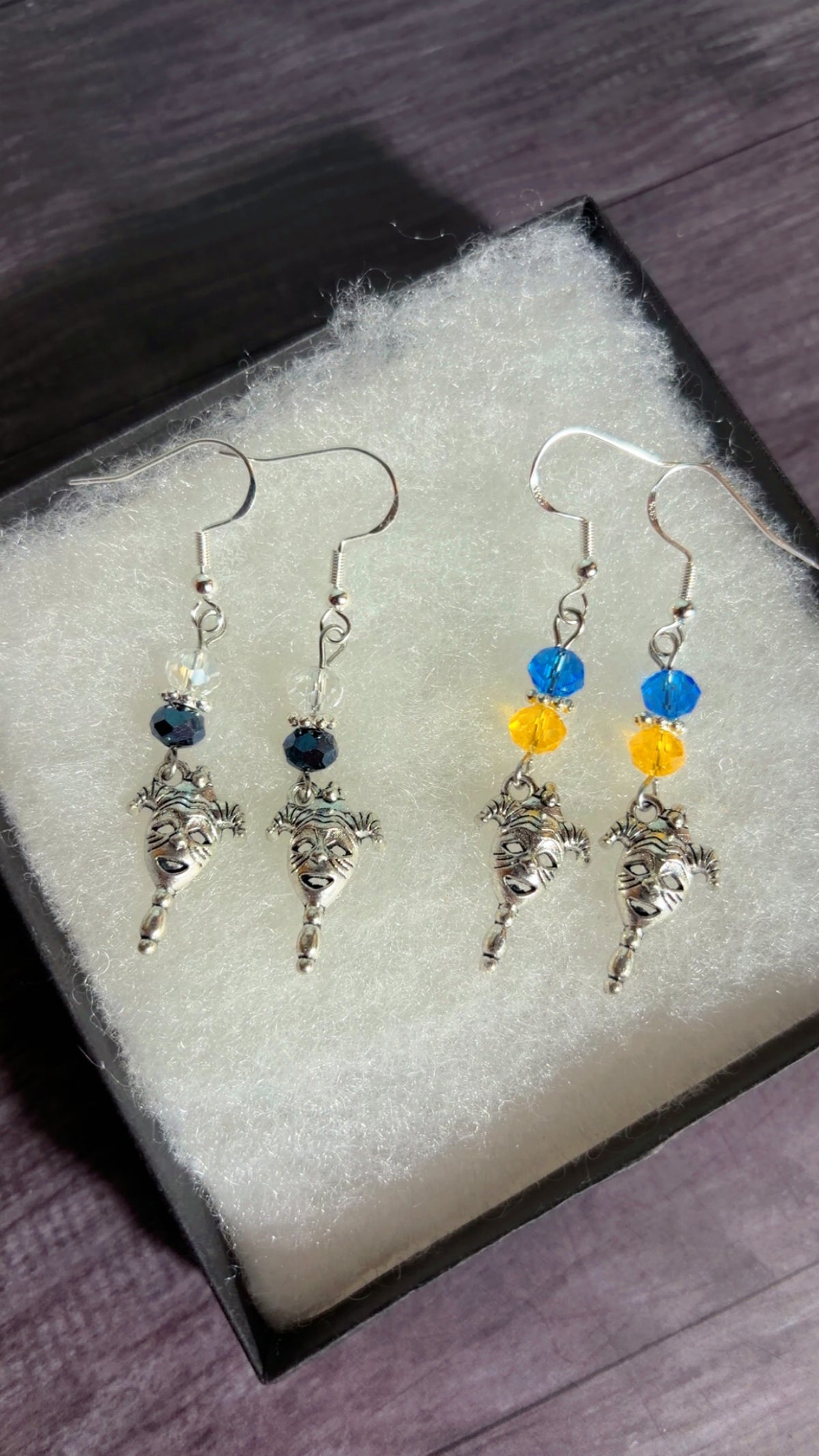 Handmade clown mask earrings