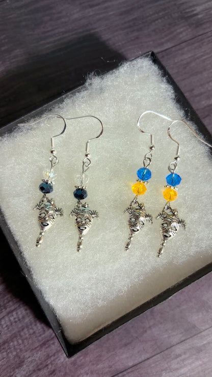 Handmade clown mask earrings