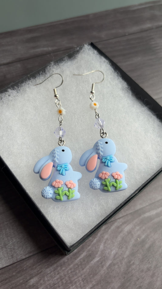 Handmade blue bunny earrings