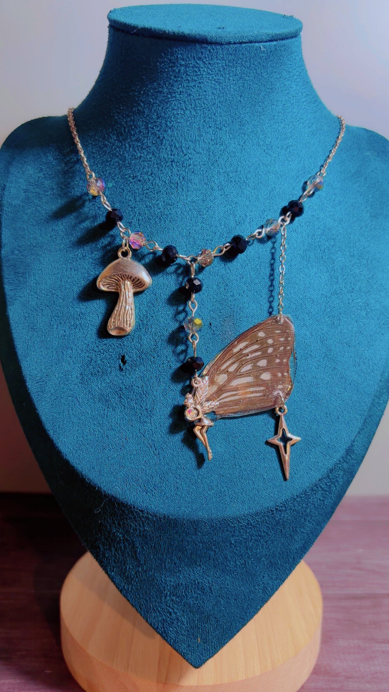Handmade real butterfly wing fairy necklace