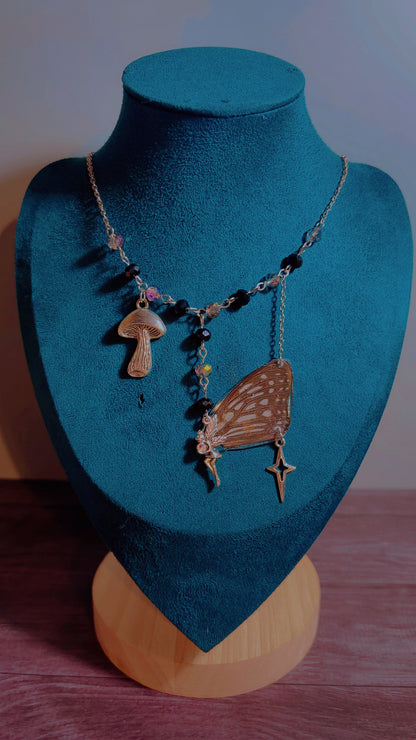 Handmade real butterfly wing fairy necklace