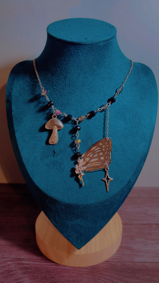 Handmade real butterfly wing fairy necklace