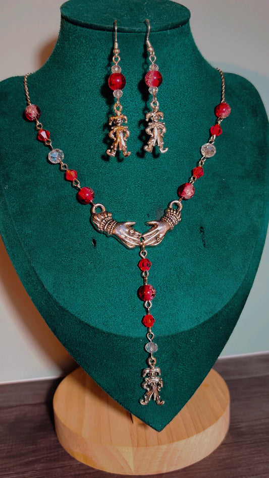 Handmade Y drop clown necklace and earrings set