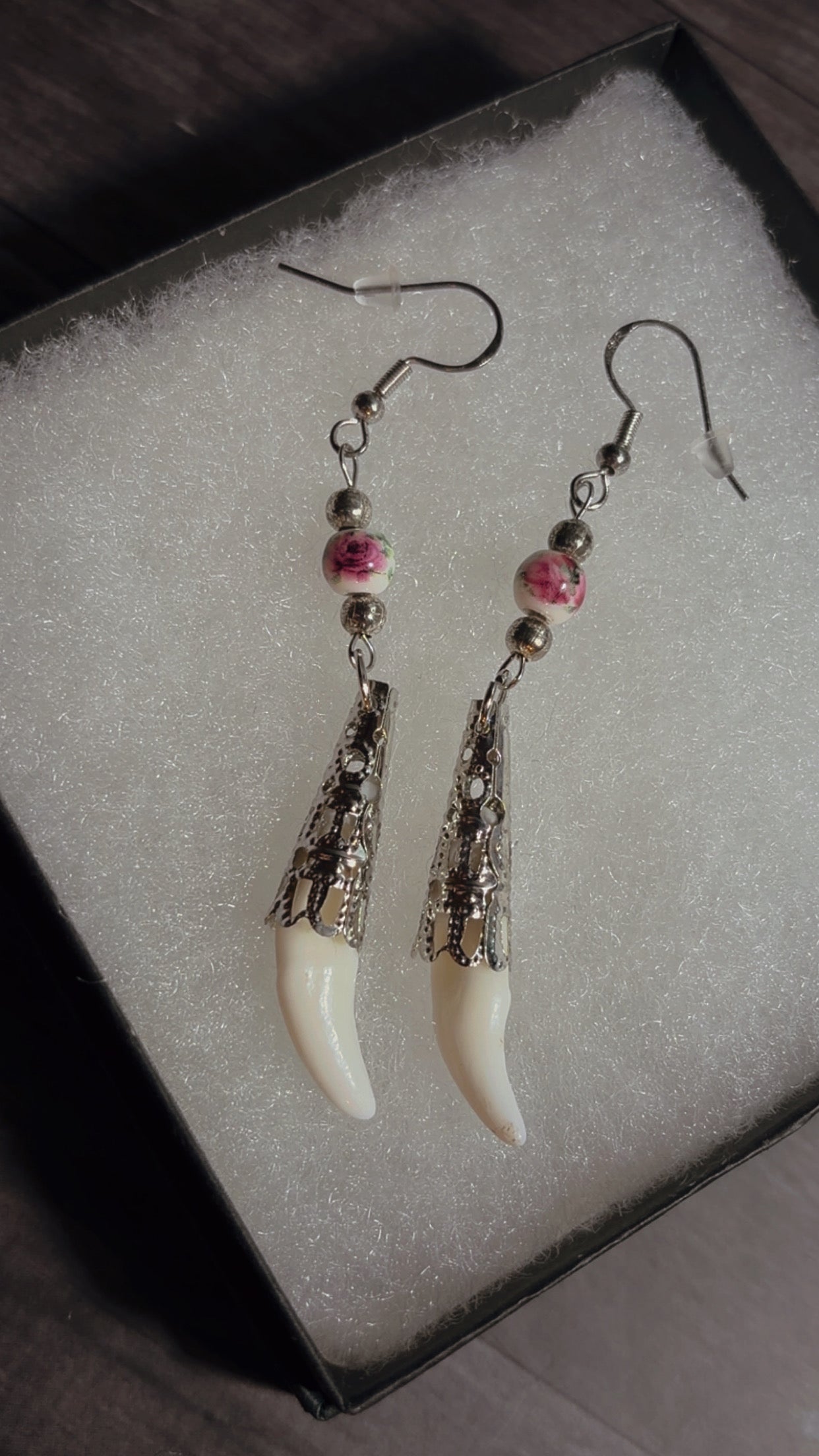 Handmade real coyote fang earrings