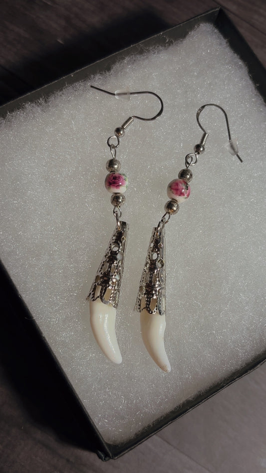 Handmade real coyote fang earrings
