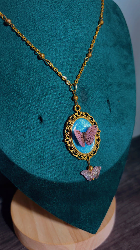 Handmade butterfly cameo necklace