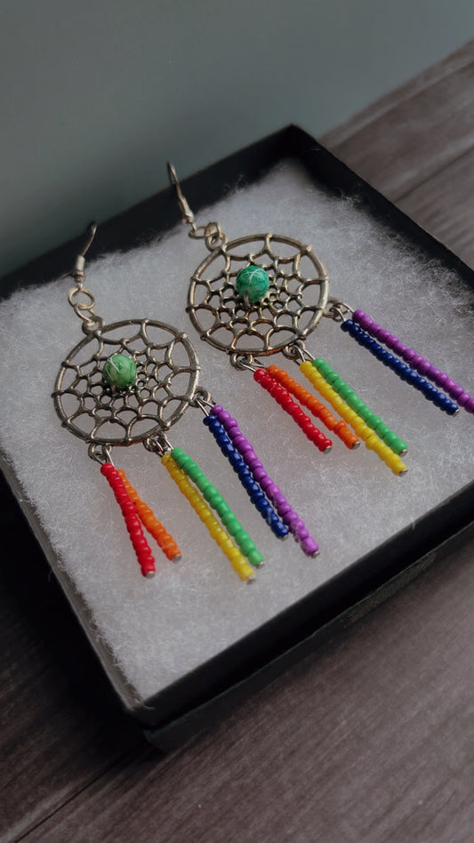 Handmade LGBTQIA+ pride dream catcher earrings