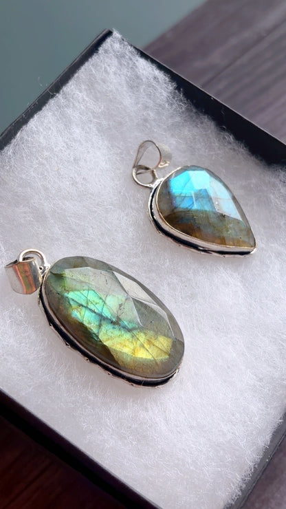 Faceted labradorite gemstone pendant