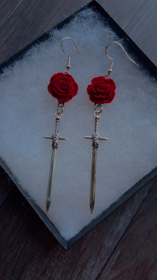 Handmade swords and roses earrings