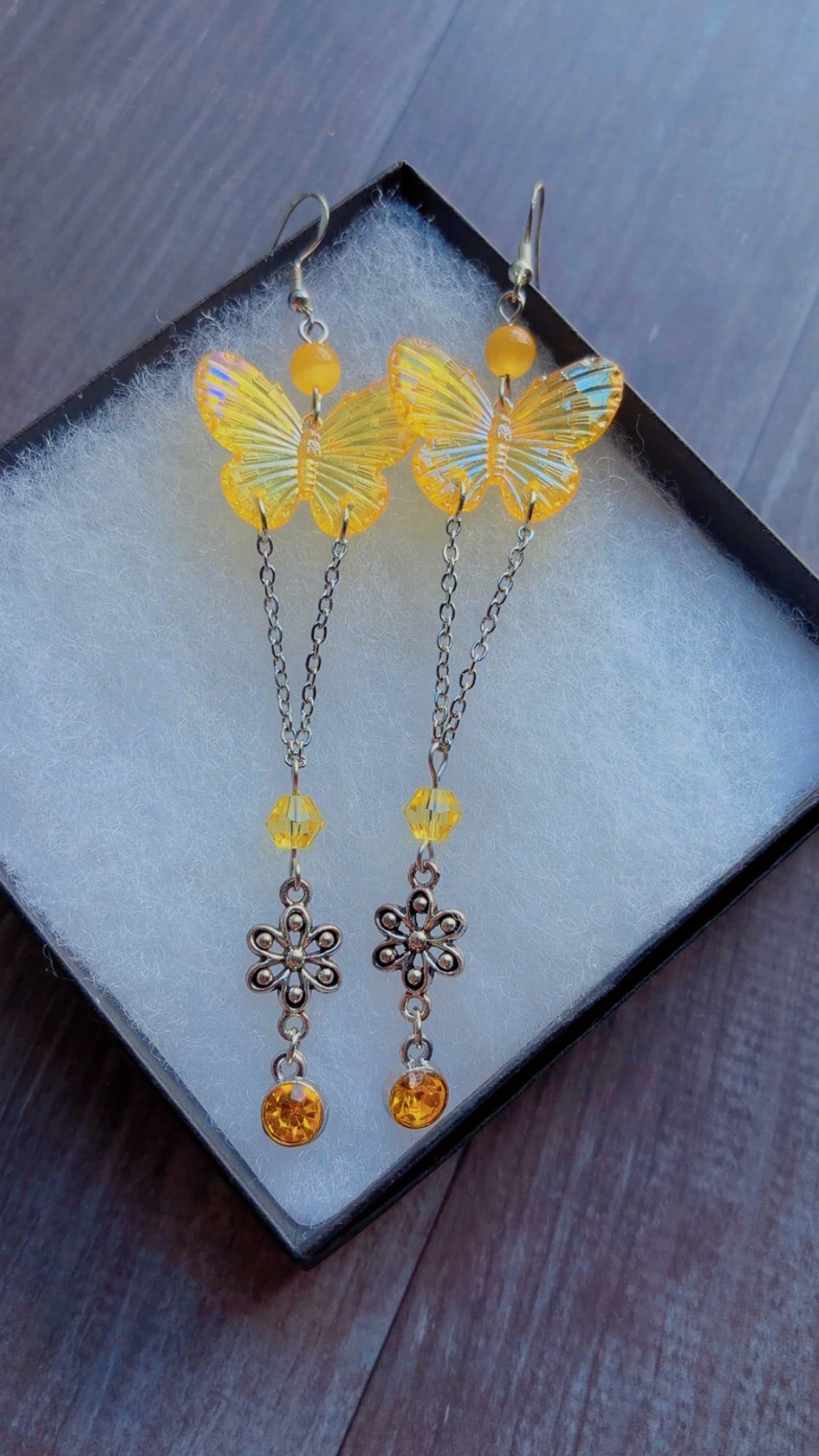 Handmade iridescent butterfly earrings
