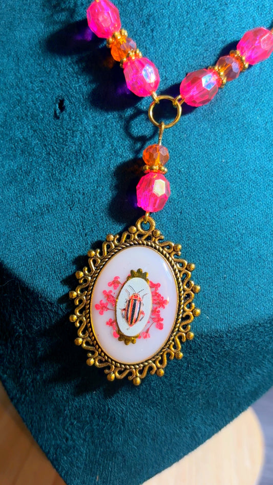 Handmade beetle cameo necklace UV REACTIVE