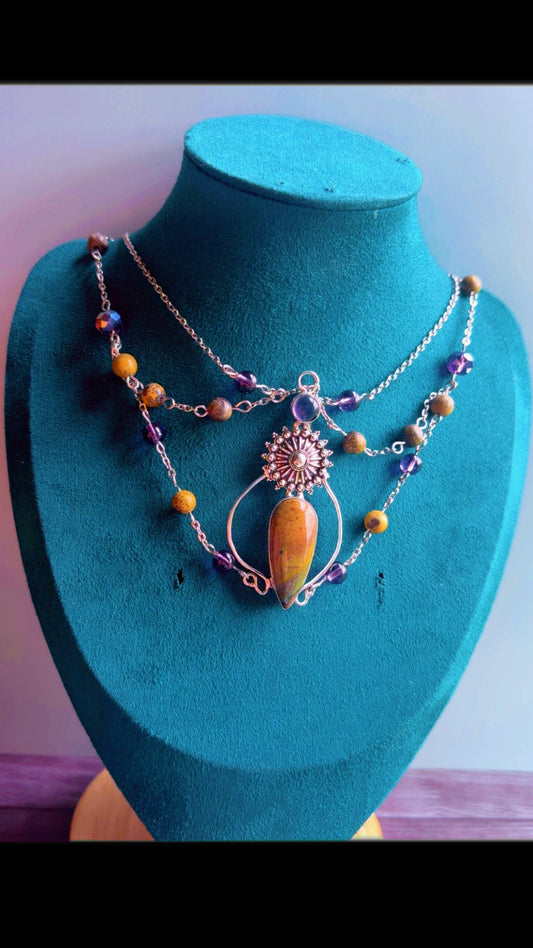 Handmade picture jasper gemstone necklace
