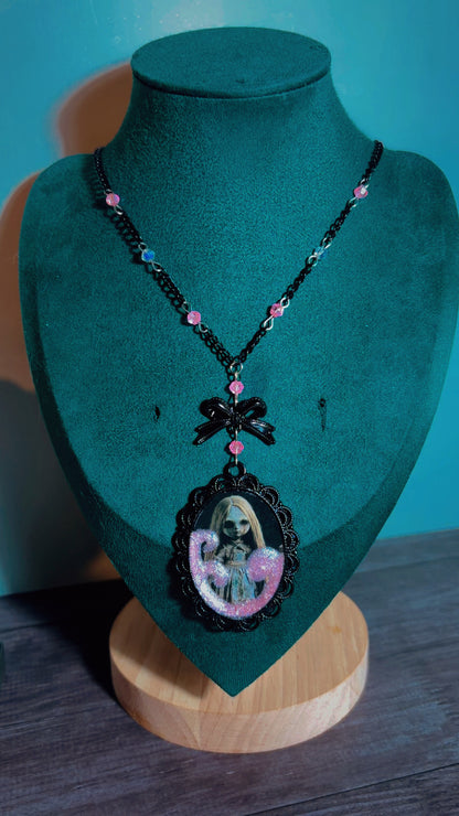 Handmade creepy doll cameo necklace