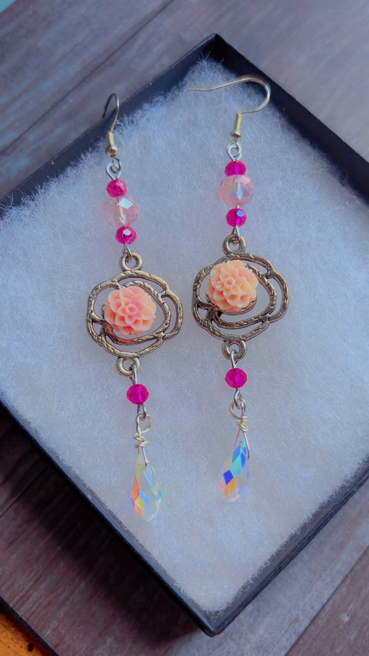 Handmade light pink rose earrings