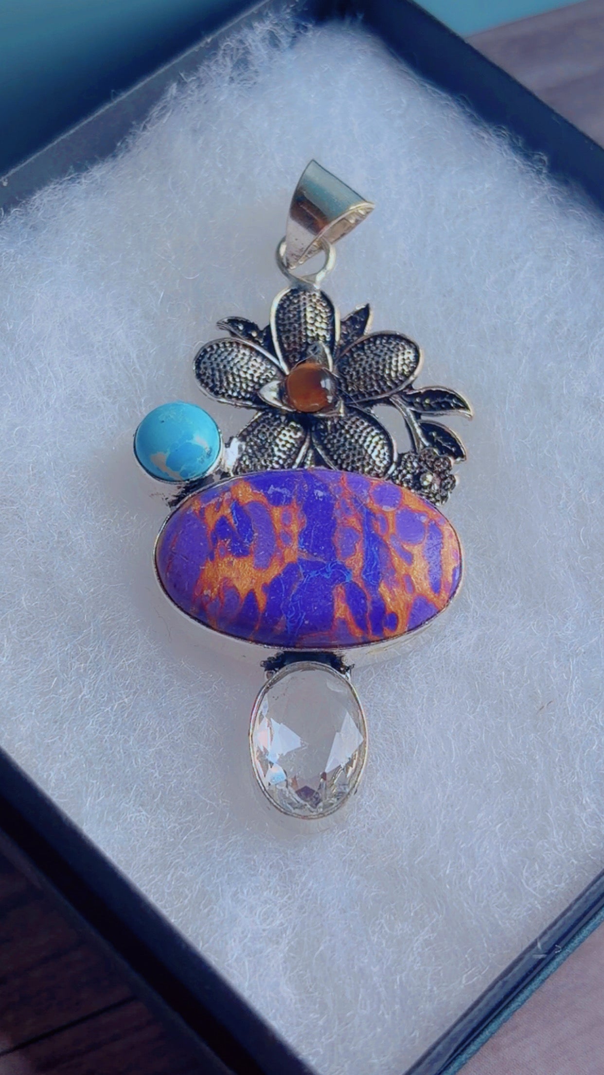 Purple turquoise & copper gemstone pendant
