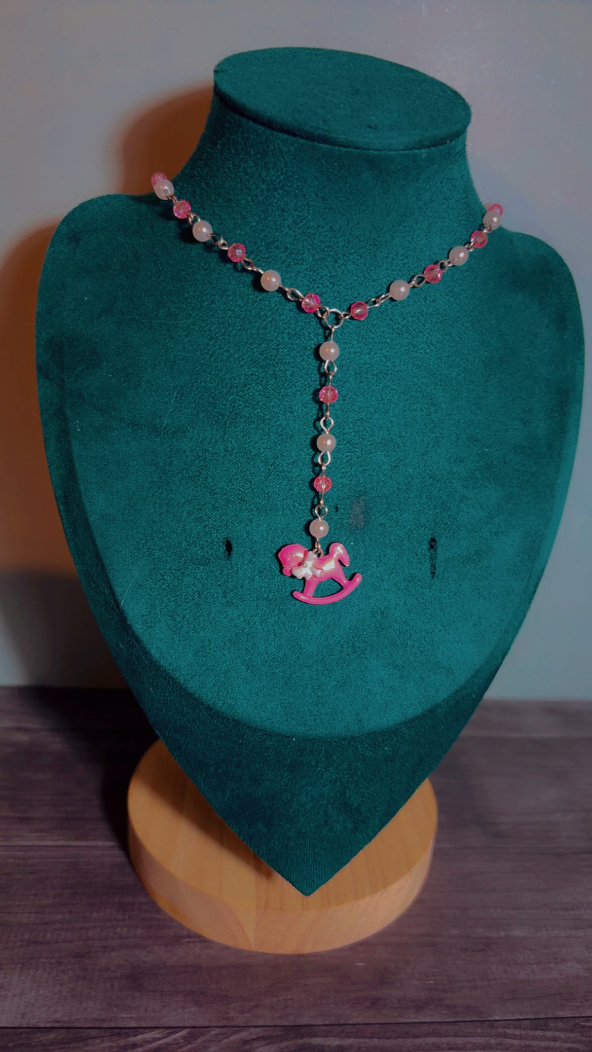 Handmade rocking horse Y drop necklace