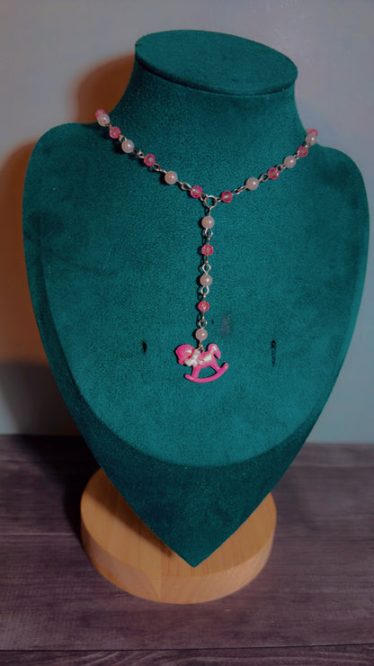 Handmade rocking horse Y drop necklace