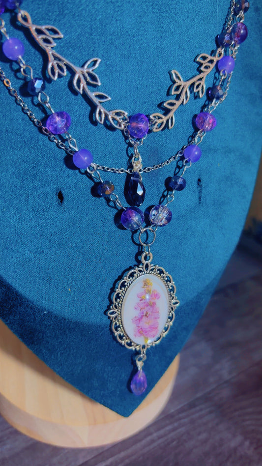 Handmade layered flower fairy cameo necklace