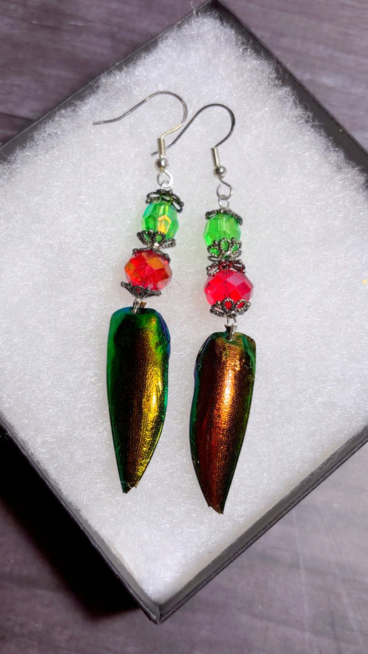 Handmade beetle wing earrings