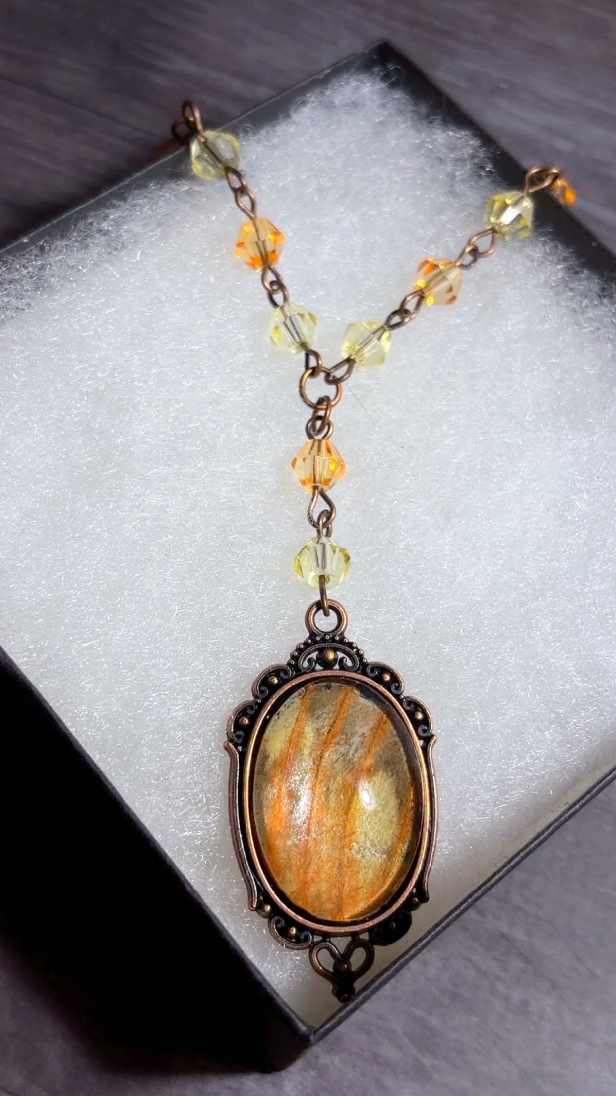 Handmade regal moth wing cameo necklace