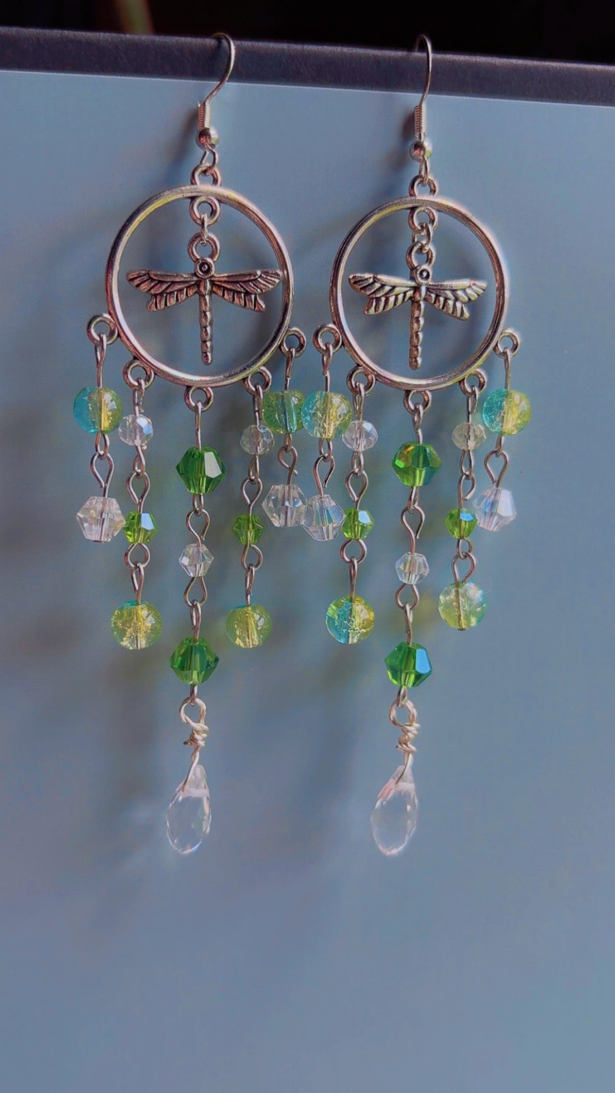 Handmade dragonfly chandelier earrings