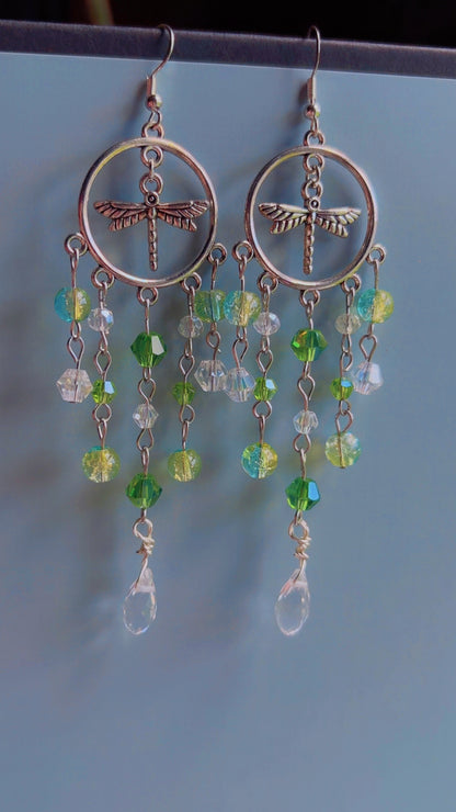 Handmade dragonfly chandelier earrings