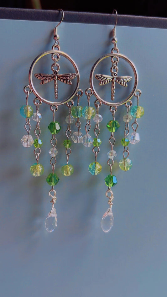 Handmade dragonfly chandelier earrings