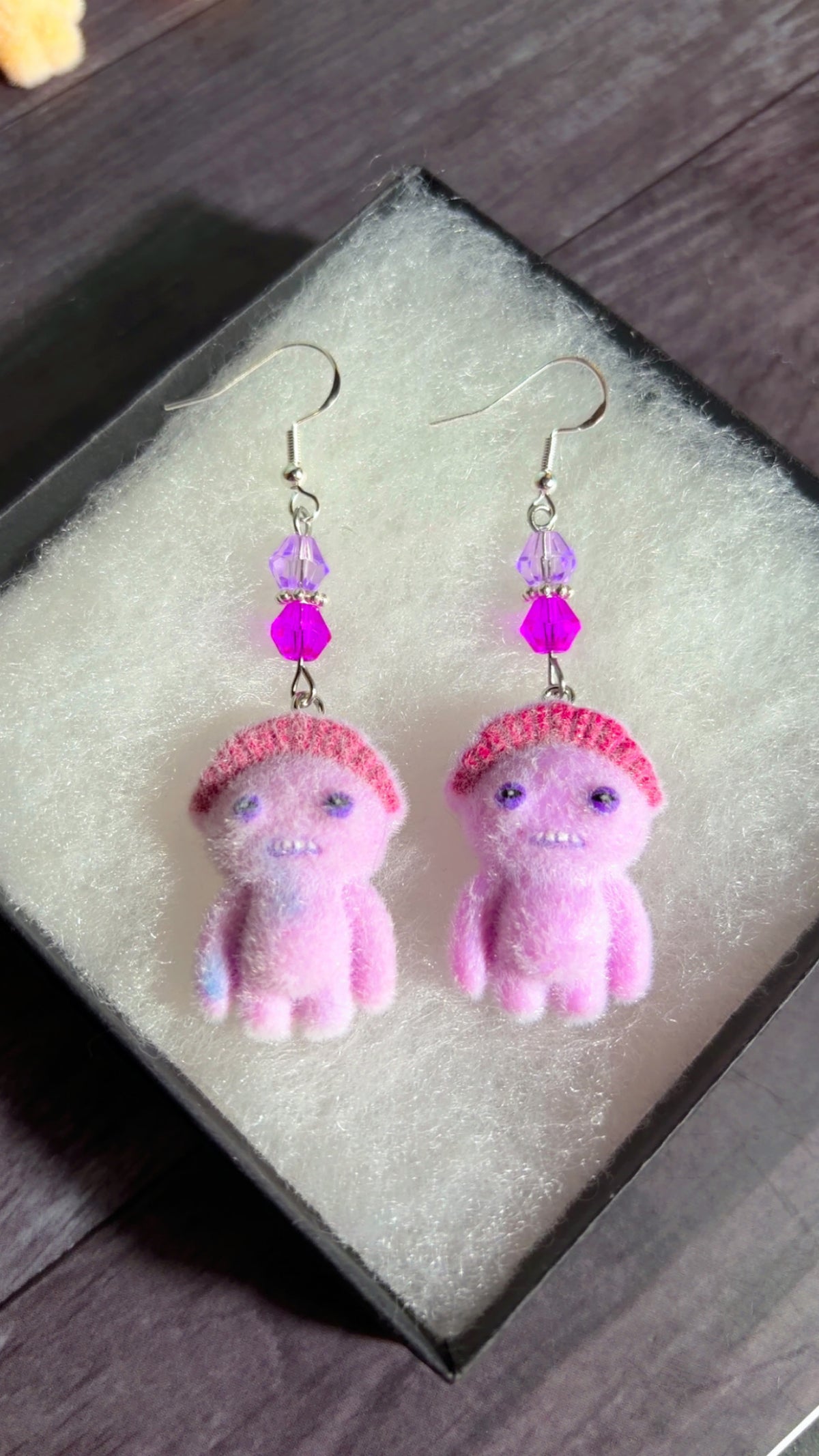 Handmade fuzzy little monster earrings (fuggler inspired)