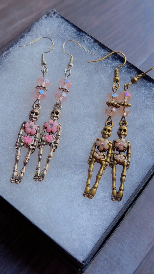 Handmade floral skeleton earrings
