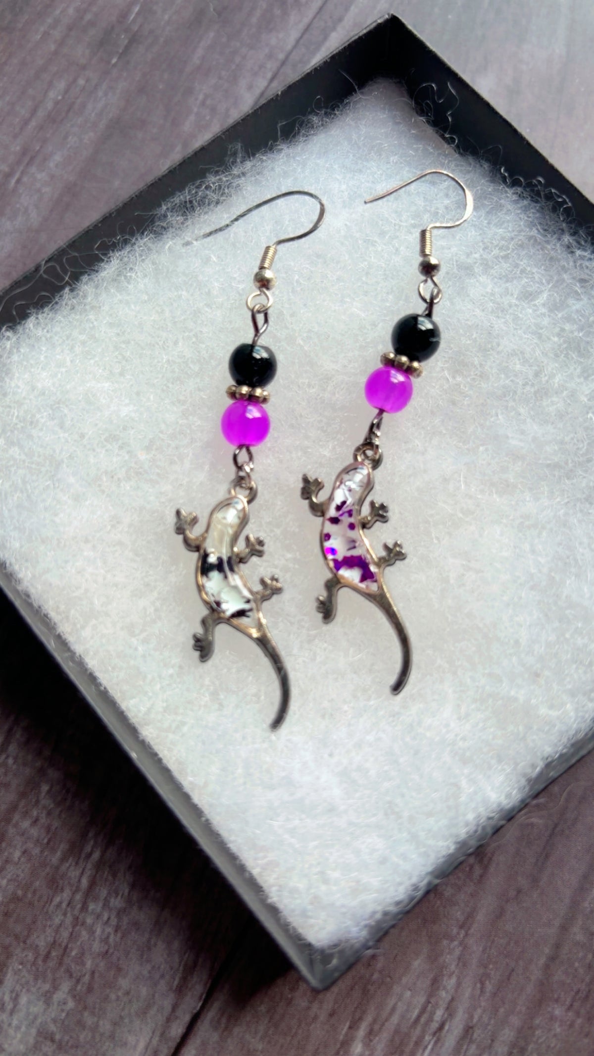 Handmade lizard earrings