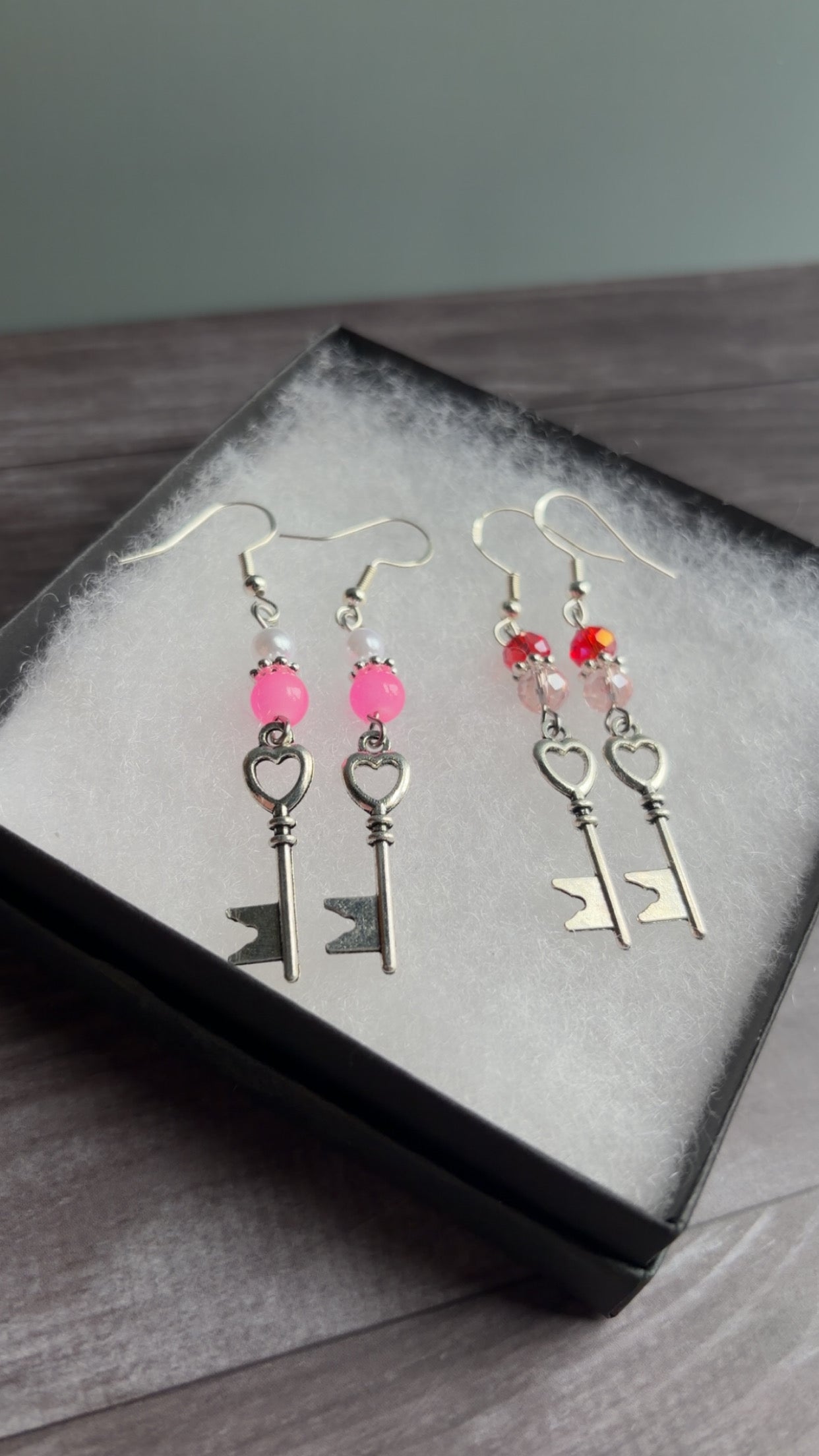 Handmade heart key earrings