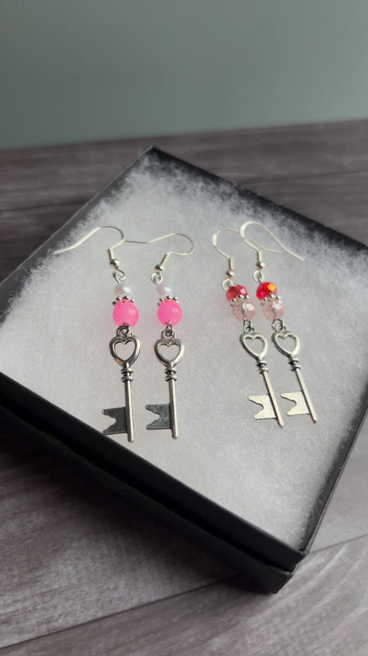 Handmade heart key earrings