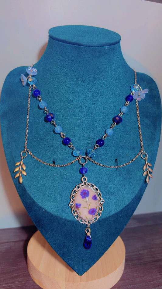 Handmade layered flower garden fairycore cameo necklace