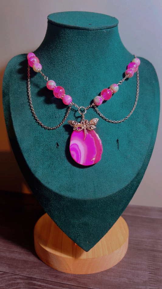 Handmade dragonfly & Agate slice necklace