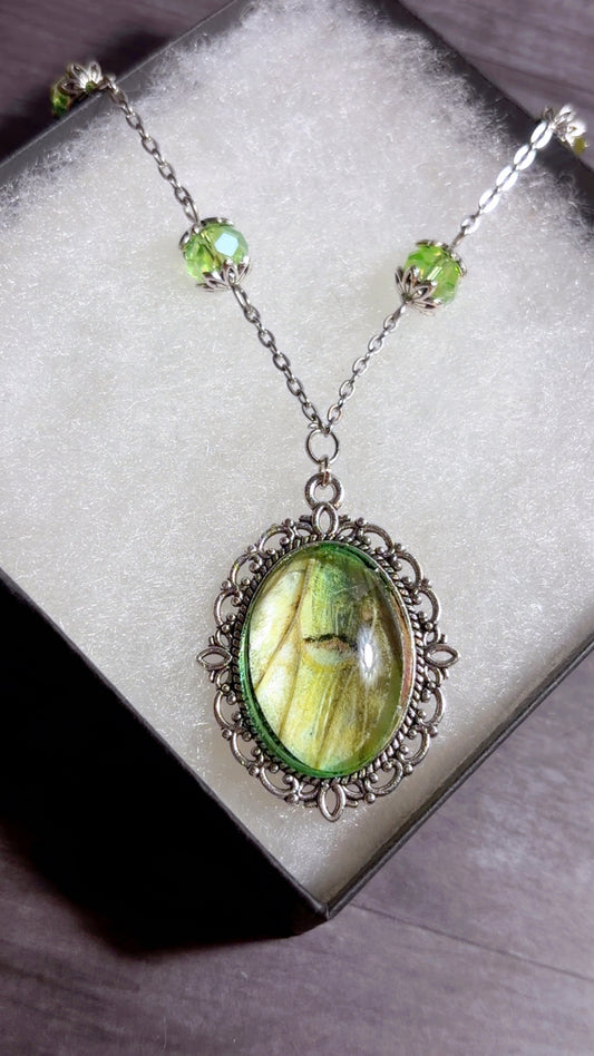 Handmade Luna moth cameo necklace