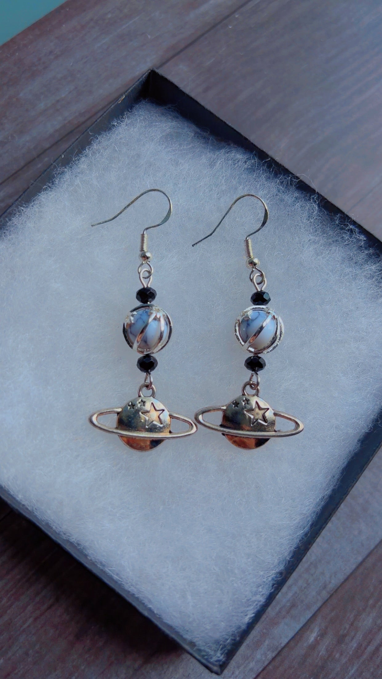 Handmade planet earrings with howlite gemstones
