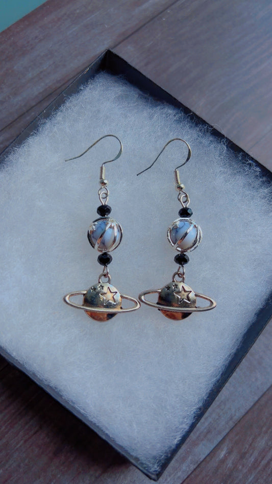 Handmade planet earrings with howlite gemstones