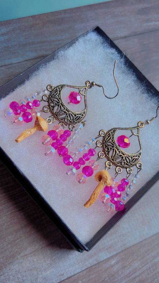 Handmade chandelier earrings with real mushrooms