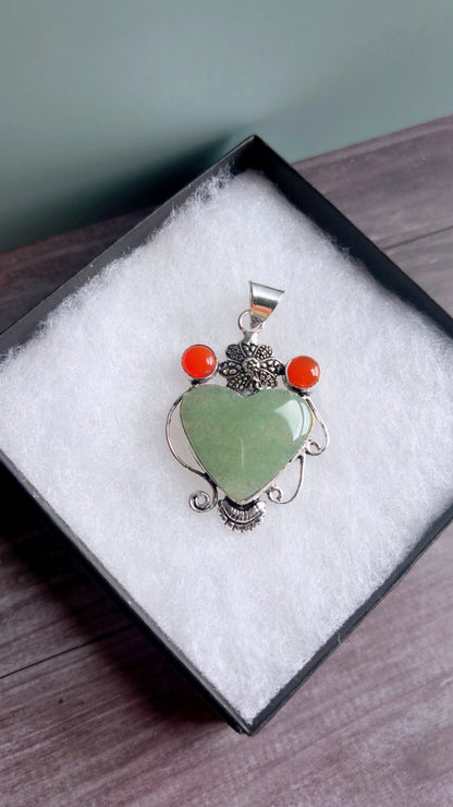 Green aventurine and carnelian gemstone pendant