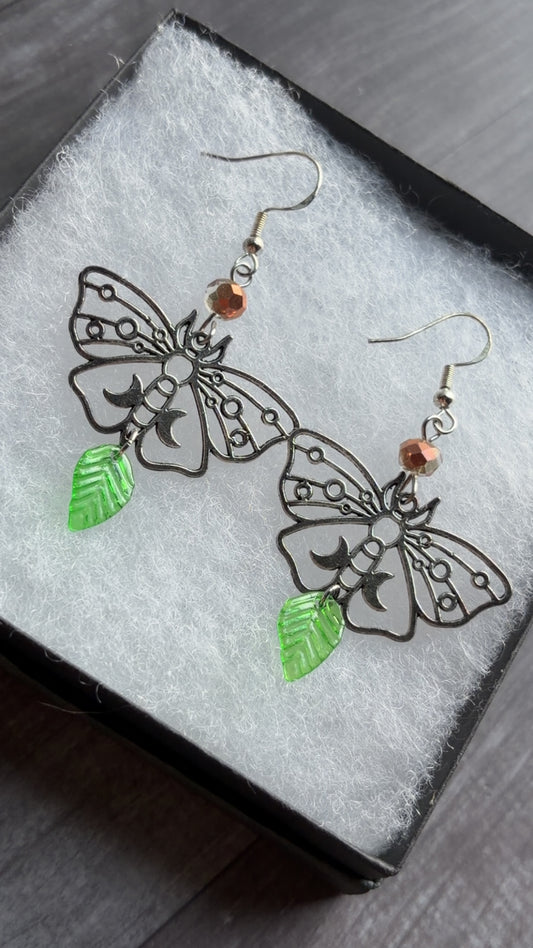 Handmade forest moth earrings