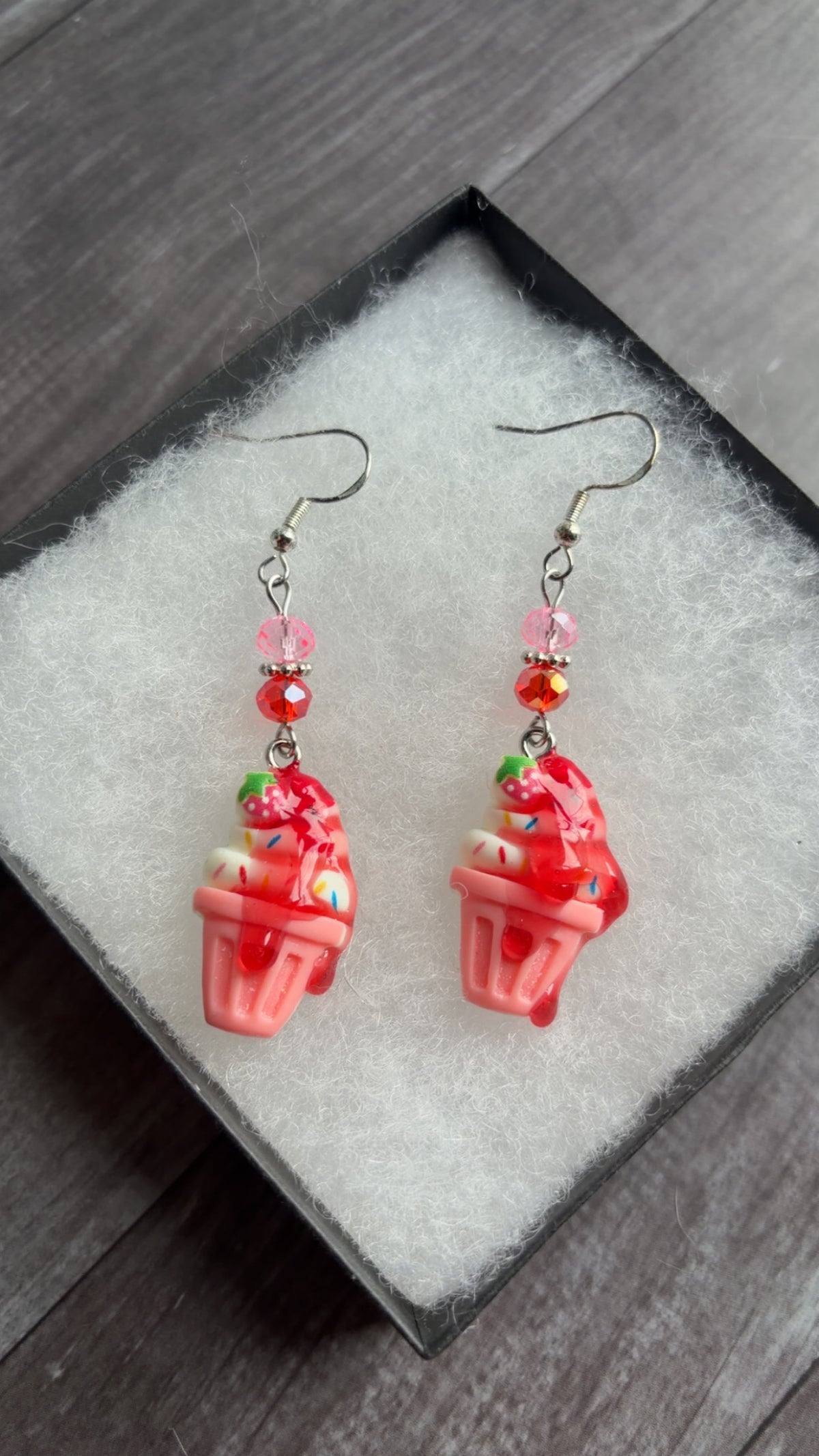 Handmade strawberry sundae earrings