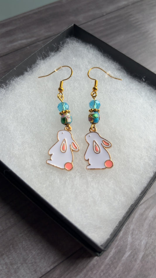 Handmade cloisonné bunny earrings