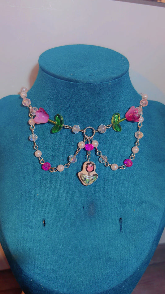 Handmade tulip garden inspired necklace