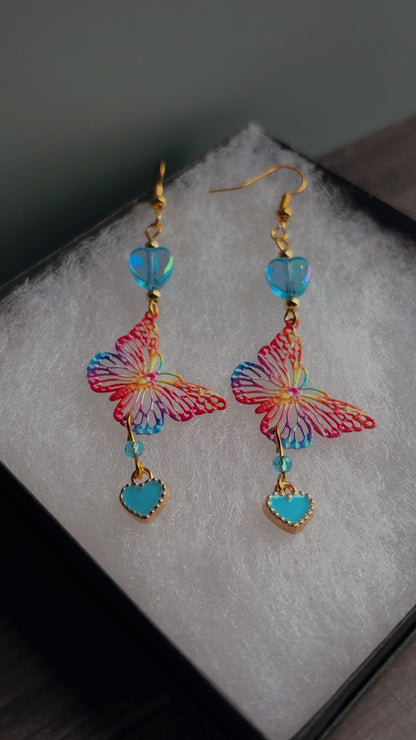 Handmade rainbow butterfly earrings