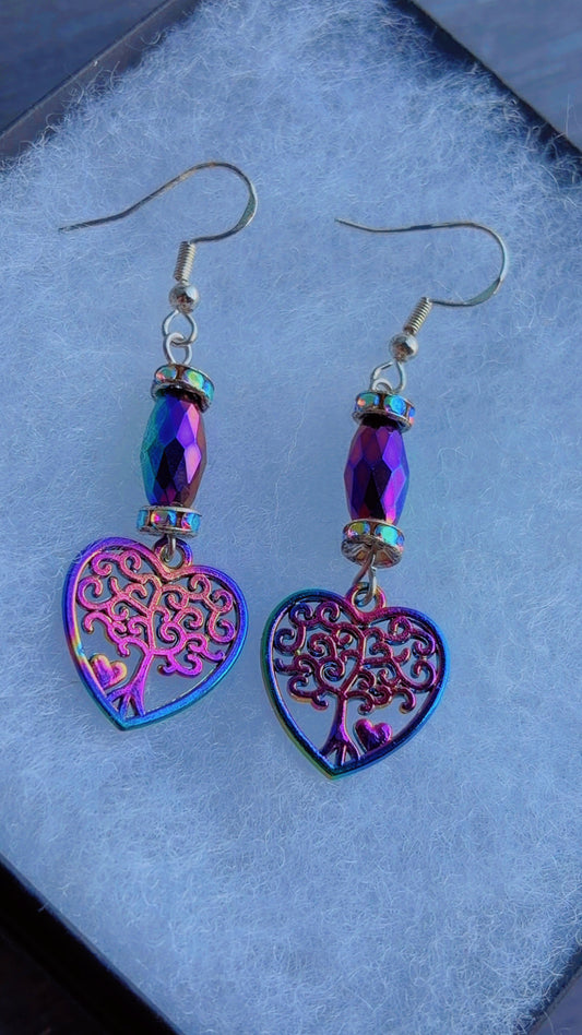 Handmade oil spill tree of life earrings