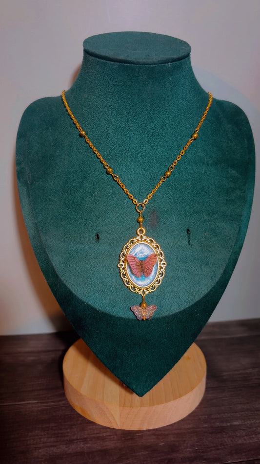 Handmade butterfly cameo necklace