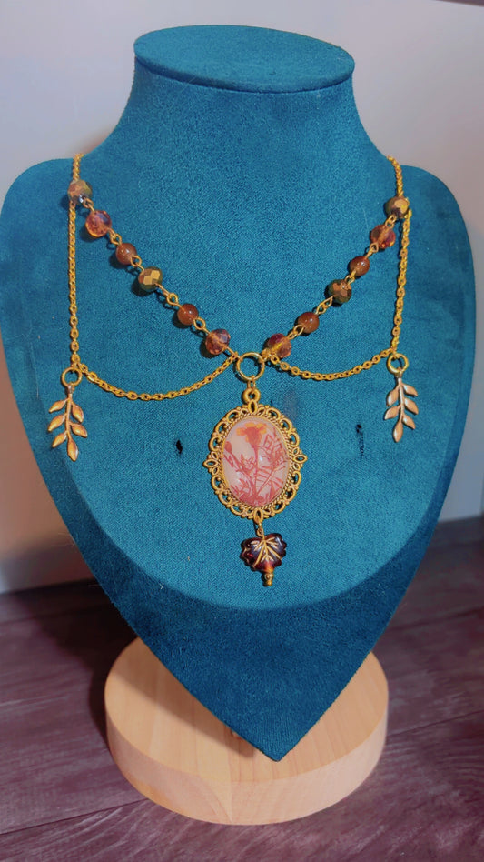 Handmade layered fall forest fairy cameo necklace